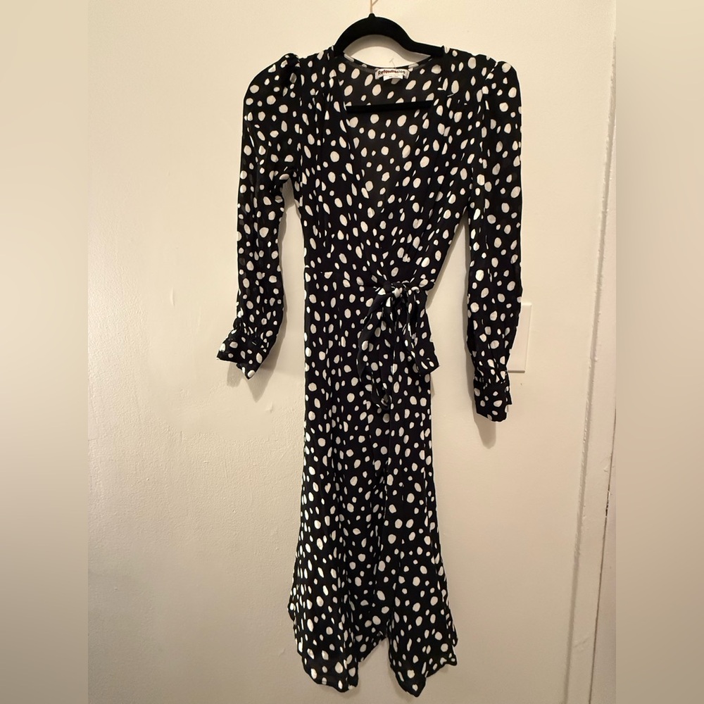 Reformation Susanna Dot Black and White Dress, Size S